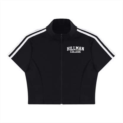 Hillman College "Gilbert Hall" Women's Cropped Full Zip Short Sleeve T-Shirt