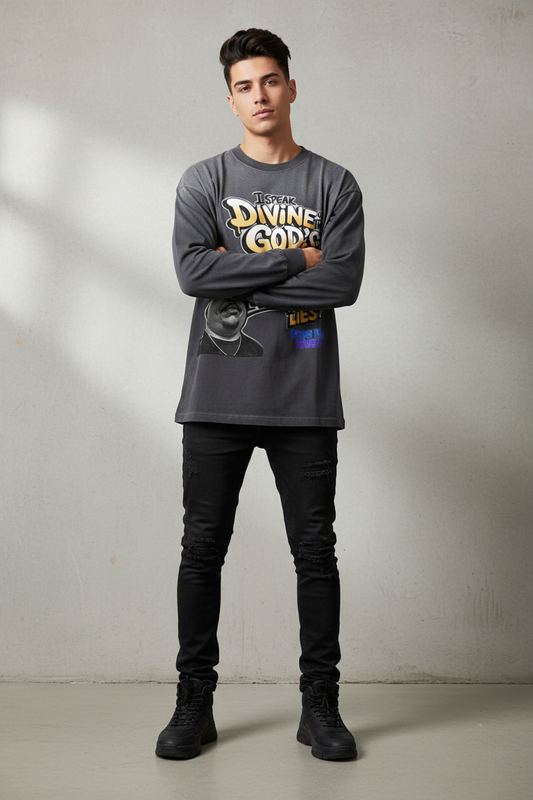 "Divine Theories" Gradient Washed Long Sleeve T-Shirt