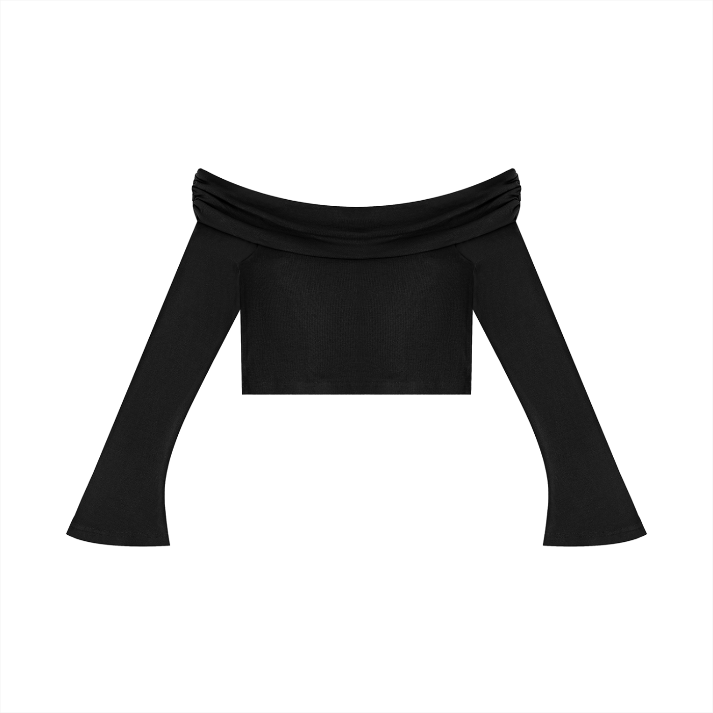 "Brooklyn Republic Essentials" Women's Off-the-Shoulder Bell Sleeve Crop