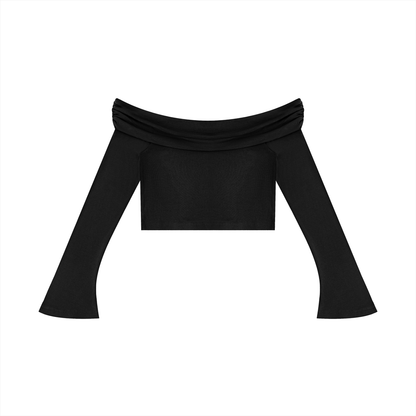 "Brooklyn Republic Essentials" Women's Off-the-Shoulder Bell Sleeve Crop