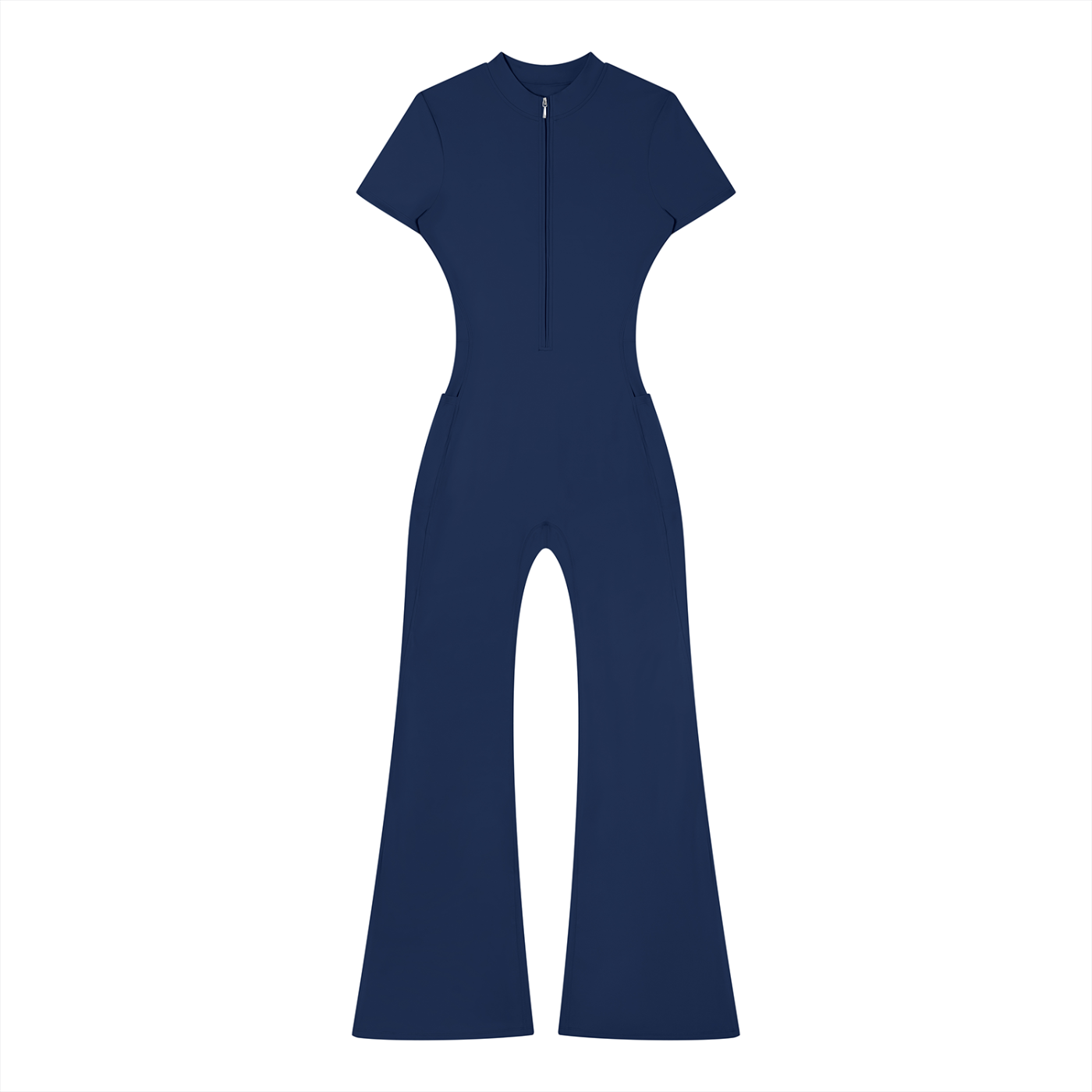 "Brooklyn Republic Essentials" Women’s Tight Flared Leg Quarter-Zip Jumpsuit