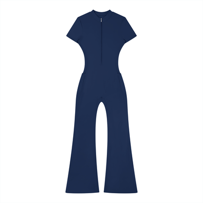 "Brooklyn Republic Essentials" Women’s Tight Flared Leg Quarter-Zip Jumpsuit