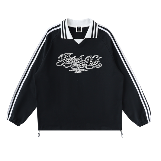 PYN™ x BKRP™ "Cut & Sew" Contrast Striped Lapel Collar Sweatshirt
