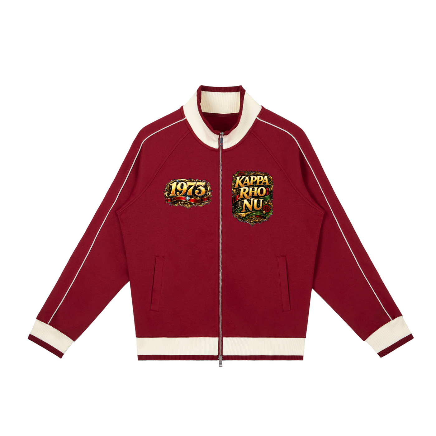“Kappa Rho Nu” Color Block Raglan Sleeve Zip Track Jacket