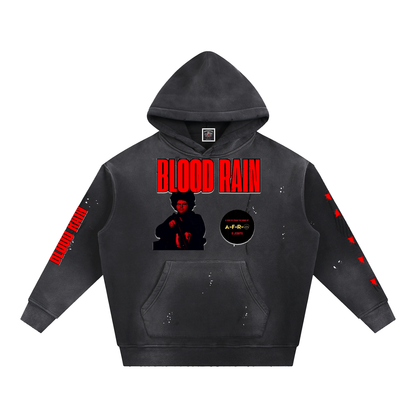 "Blood Rain" Vintage Washed Frayed Fleece Hoodie