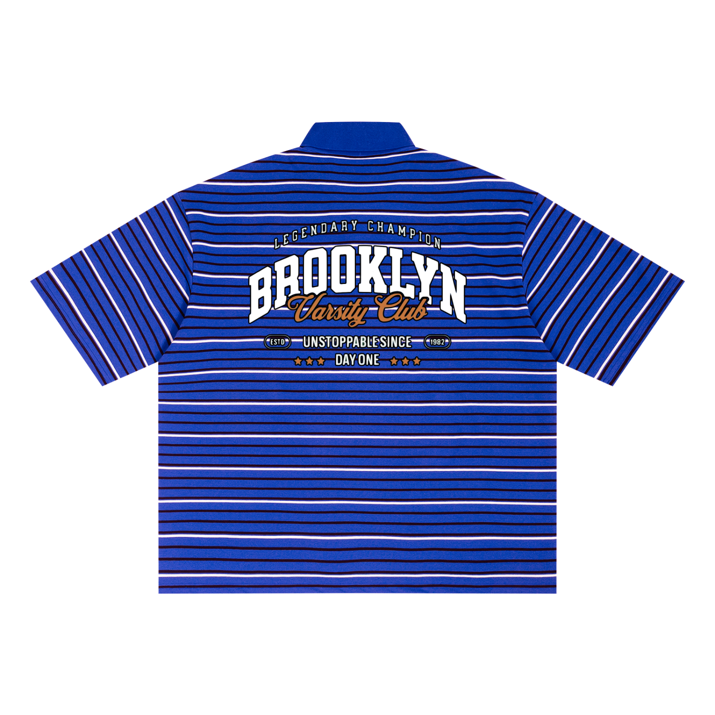 "Varsity Club" Striped Boxy Collared Polo Shirt