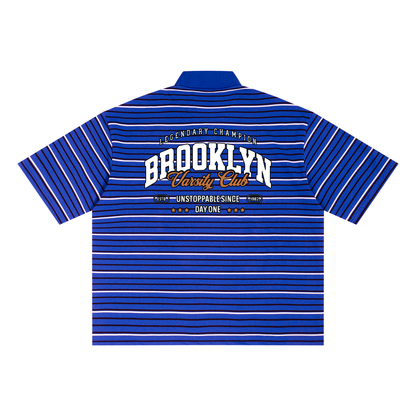 "Varsity Club" Striped Boxy Collared Polo Shirt