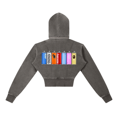 "Taggin' " Vintage Washed Cropped Fleece Hoodie
