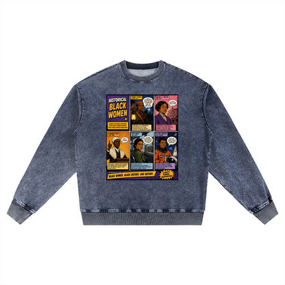 "Queens Vol.2" Women's Snow Wash Oversized Crewneck Sweatshirt