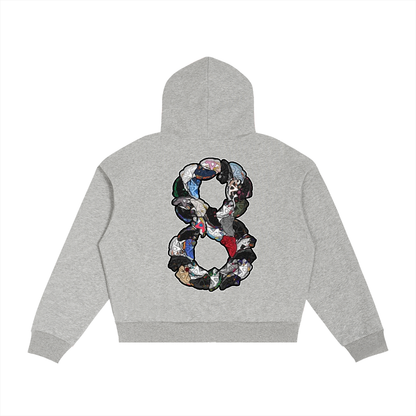 "AJ 8" Contrast Plaid Boxy Zip Hoodie