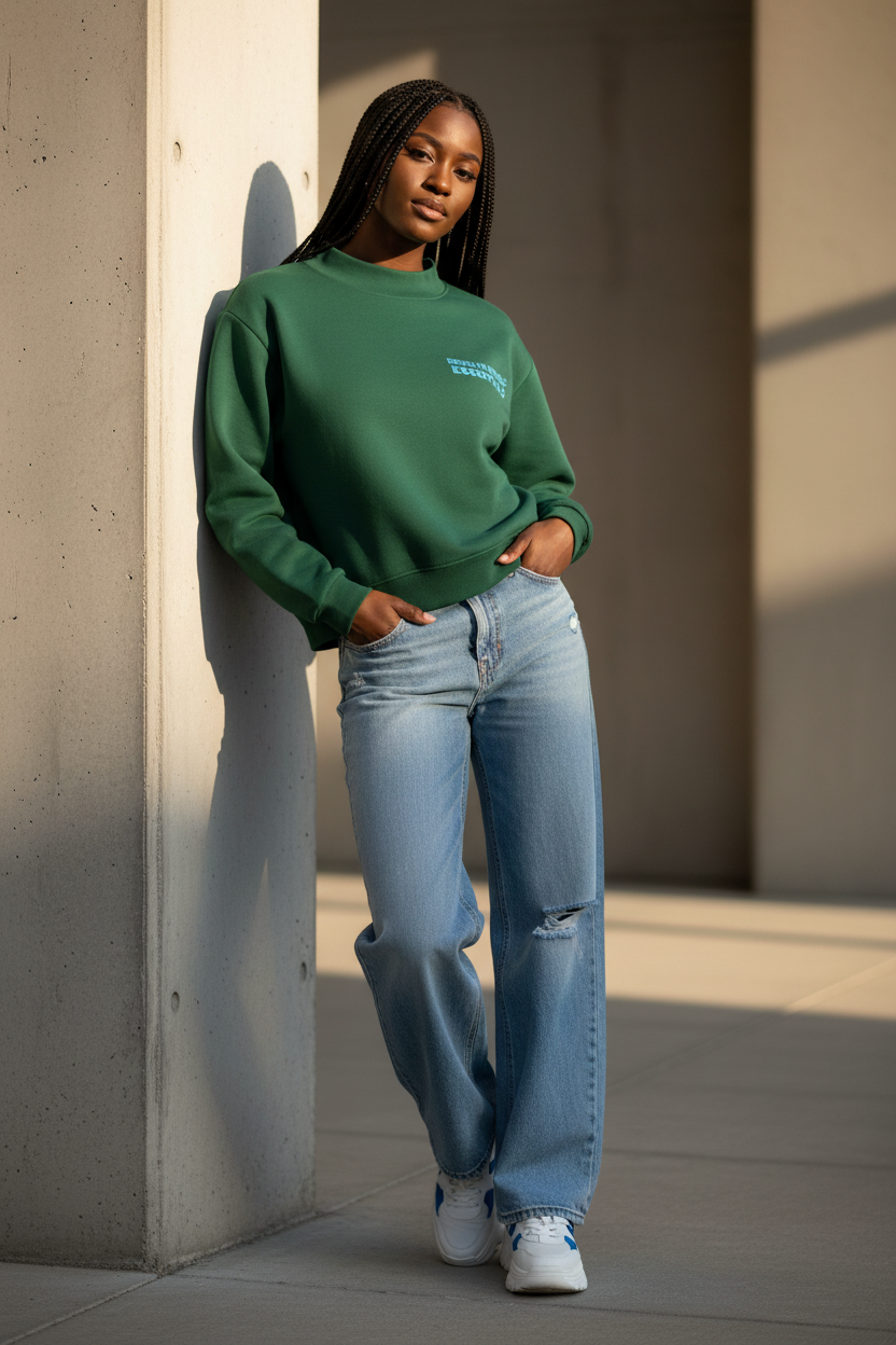 Brooklyn Republic Essentials™ Embroidered Fleece Mock-Neck Crew Sweatshirt