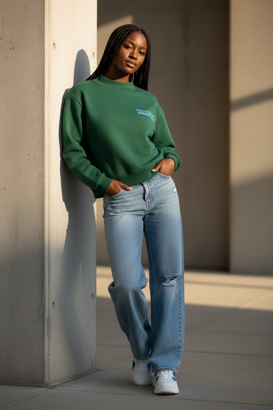 Brooklyn Republic Essentials™ Embroidered Fleece Mock-Neck Crew Sweatshirt