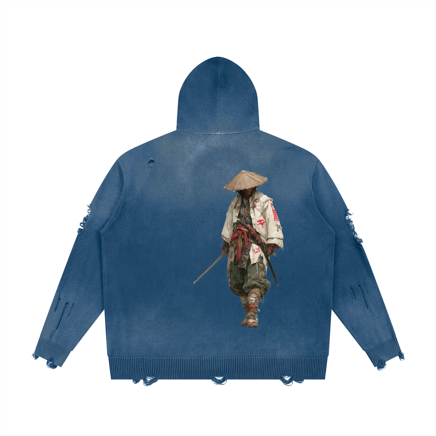"Bushidokan" Distressed Full Zip Sweater