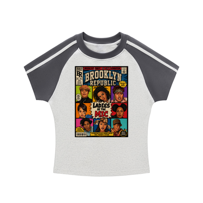 "Ladies First Comic Vol.1" Contrast Stripes Bodycon Raglan T-Shirt