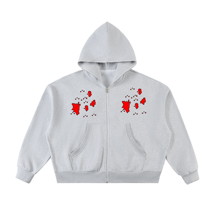 "Blood Rain" Fleeced Full-Zip Boxy Hoodie