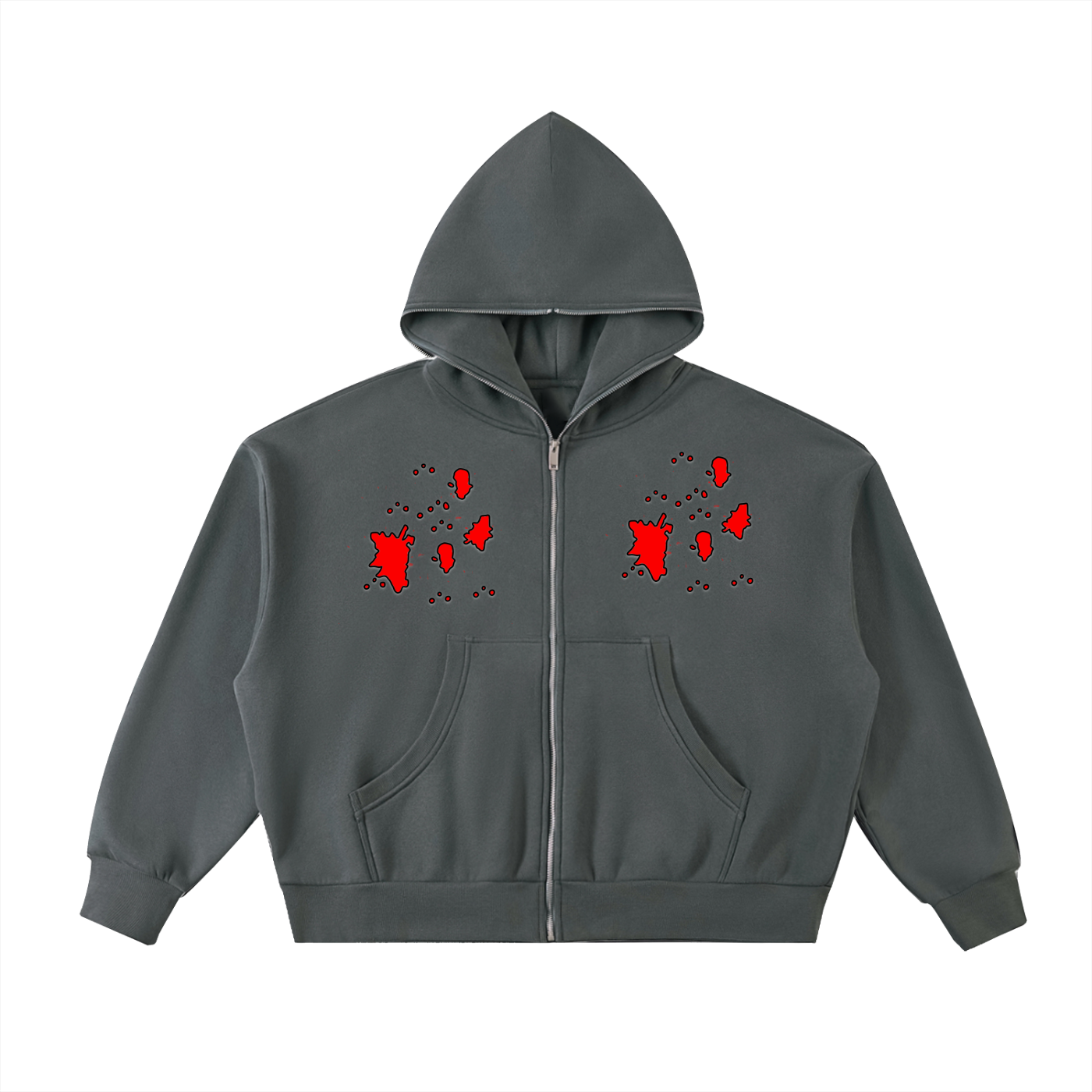 "Blood Rain" Fleeced Full-Zip Boxy Hoodie