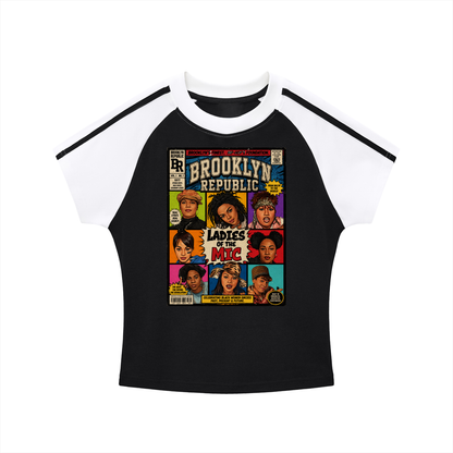 "Ladies First Comic Vol.1" Contrast Stripes Bodycon Raglan T-Shirt