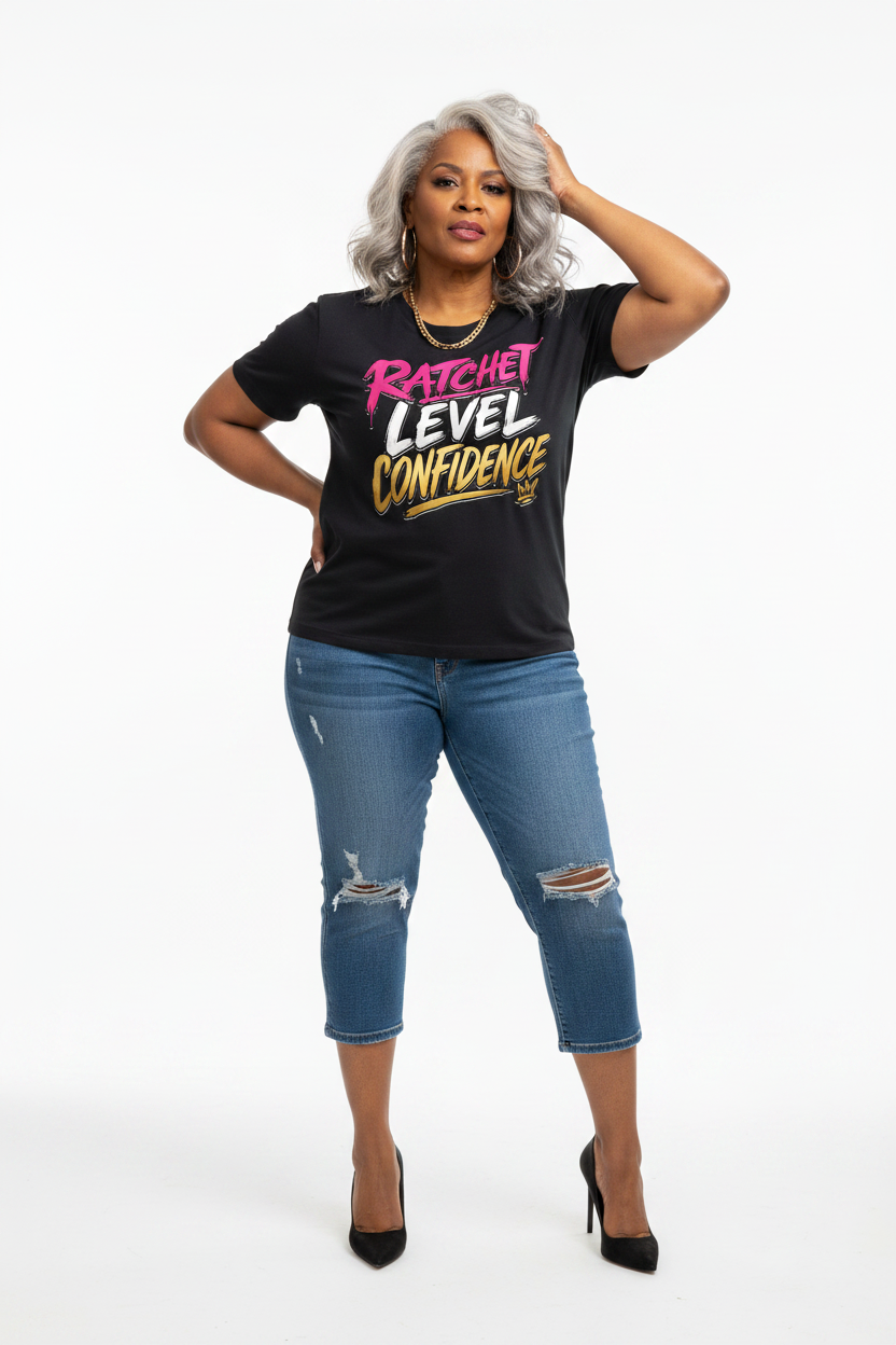 "Ratchet Level Confidence" Bodycon Crewneck T-Shirt