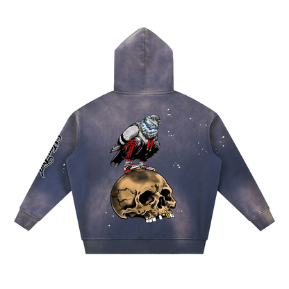 Brooklyn Zoo™ "Filthy Pigeon" Vintage Washed Frayed Fleece Hoodie
