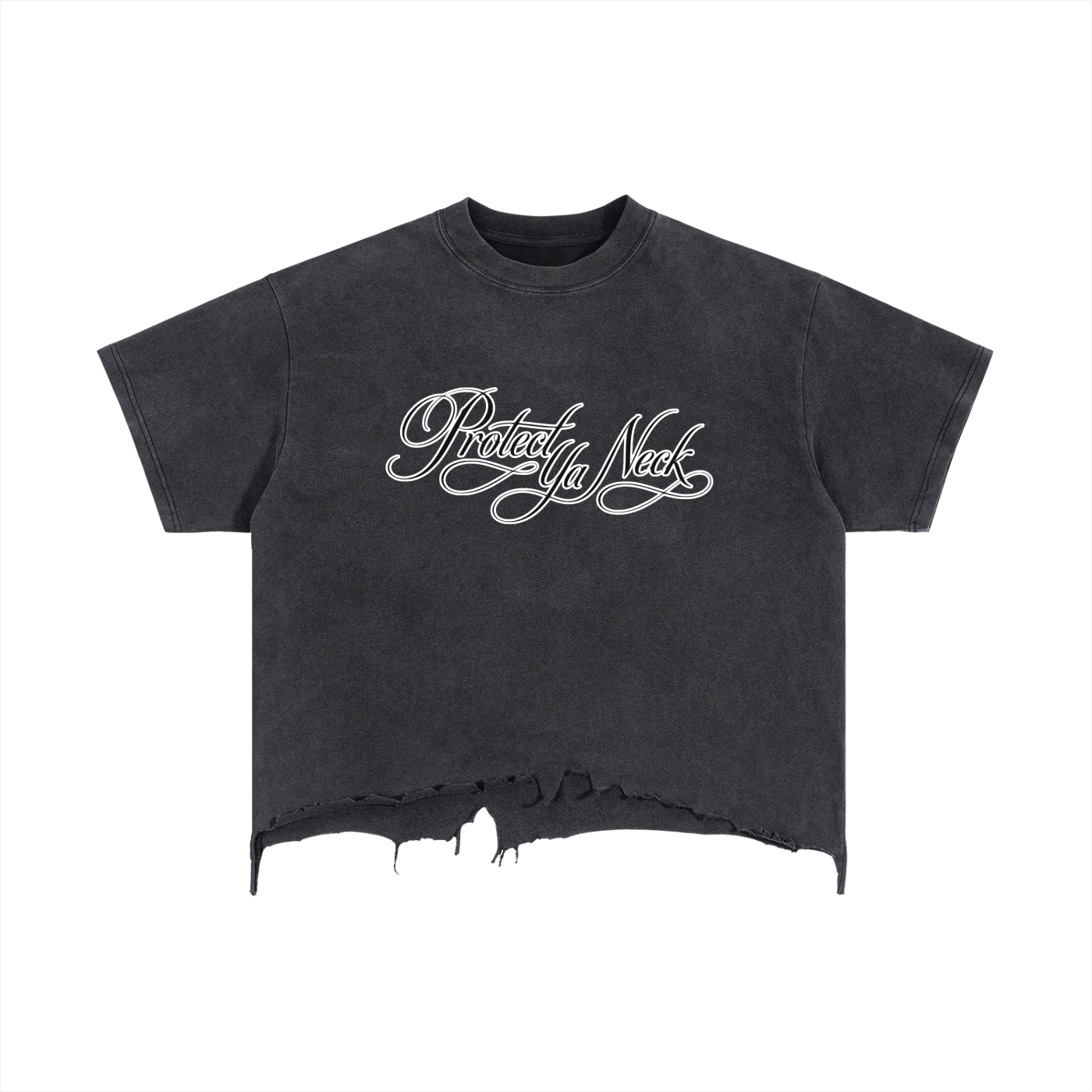 PYN™ x BKRP™ "PYN Official" Vintage Wash Boxy Distressed Hem T-Shirt