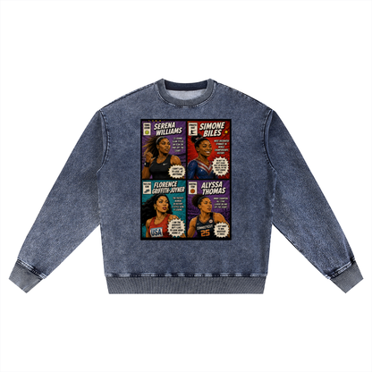 "Ladies First Vol.2" Women's Snow Wash Oversized Crewneck Sweatshirt