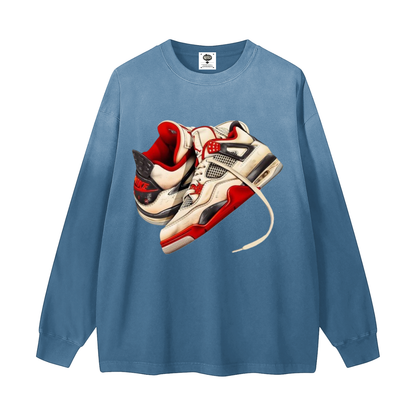 "AJ 4 BRED" Gradient Washed Long Sleeve T-Shirt