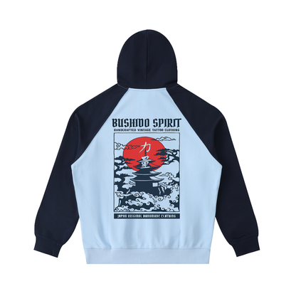 "Bushido" Color-Block Raglan Sleeve Hoodie