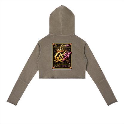 "QUEEN" Vintage Washed Raw Edge Hoodie