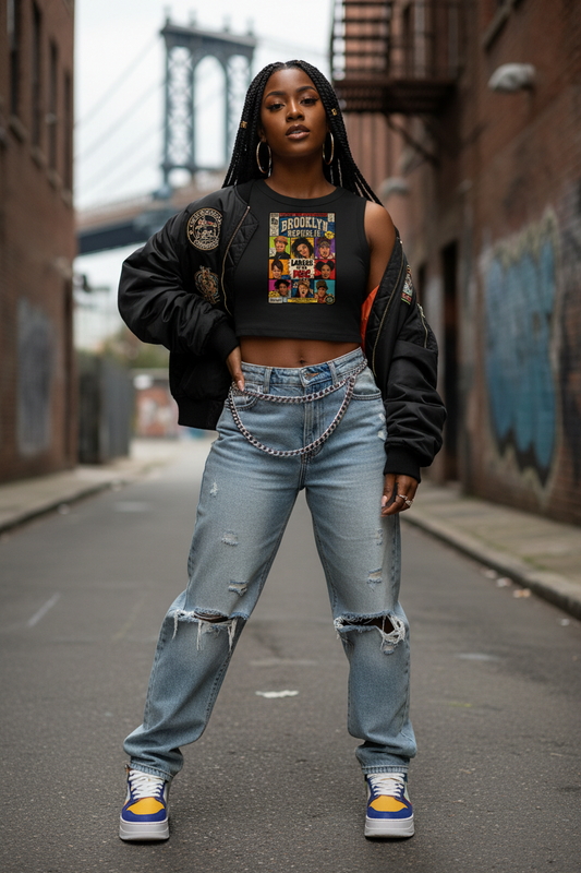 "Ladies First Comic Vol.1" Women's Tight Crewneck Crop Tank Top