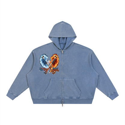 PYN™ "The Final Chamber" Vintage Wash Boxy Waffle Full Zip Hoodie