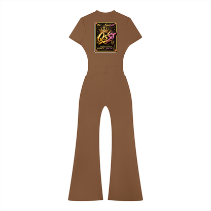 "QUEEN" Women’s Tight Flared Leg Quarter-Zip Jumpsuit