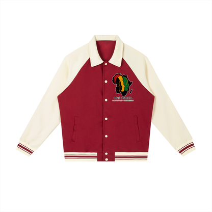 "One Blood" Raglan Sleeve Baseball Jacket