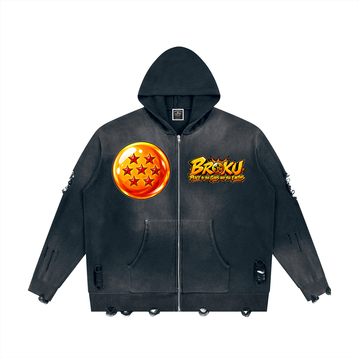 "Broku" Distressed Full Zip Sweater