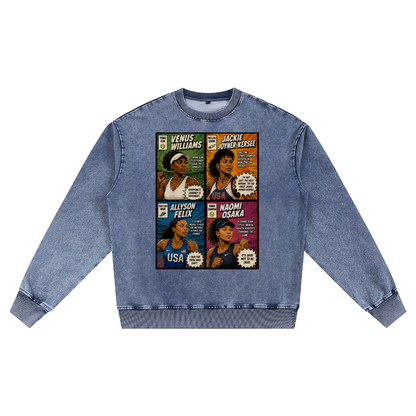 "Ladies First Vol.1" Women's Snow Wash Oversized Crewneck Sweatshirt