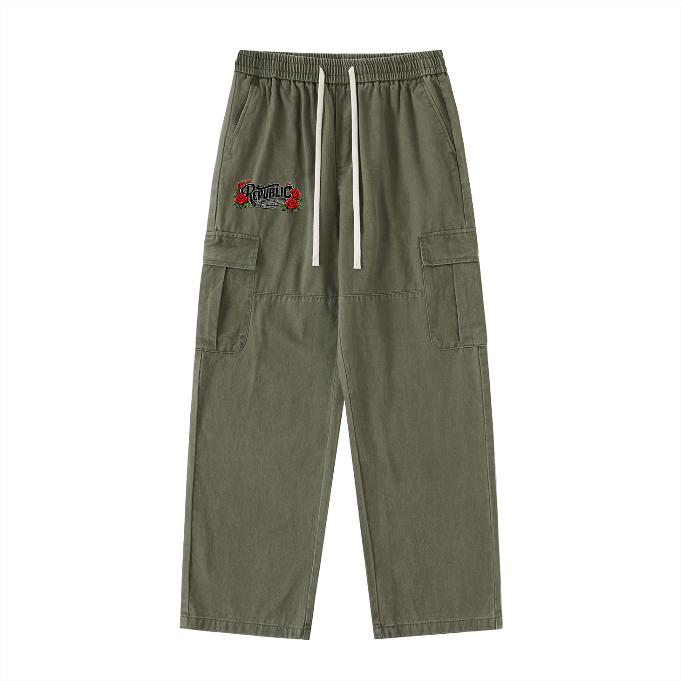 "War of the Roses" Men's Drawstring Waist Straight-Leg Cargo Pants