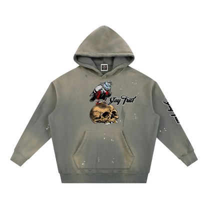 Brooklyn Zoo™ "Filthy Pigeon" Vintage Washed Frayed Fleece Hoodie