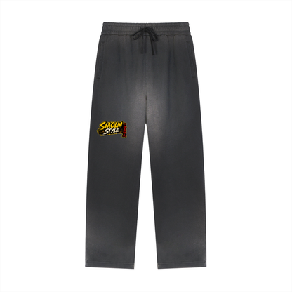 PYN™ "Shaolin Style" Sun Fade Raw Edge Straight-Leg Sweatpants