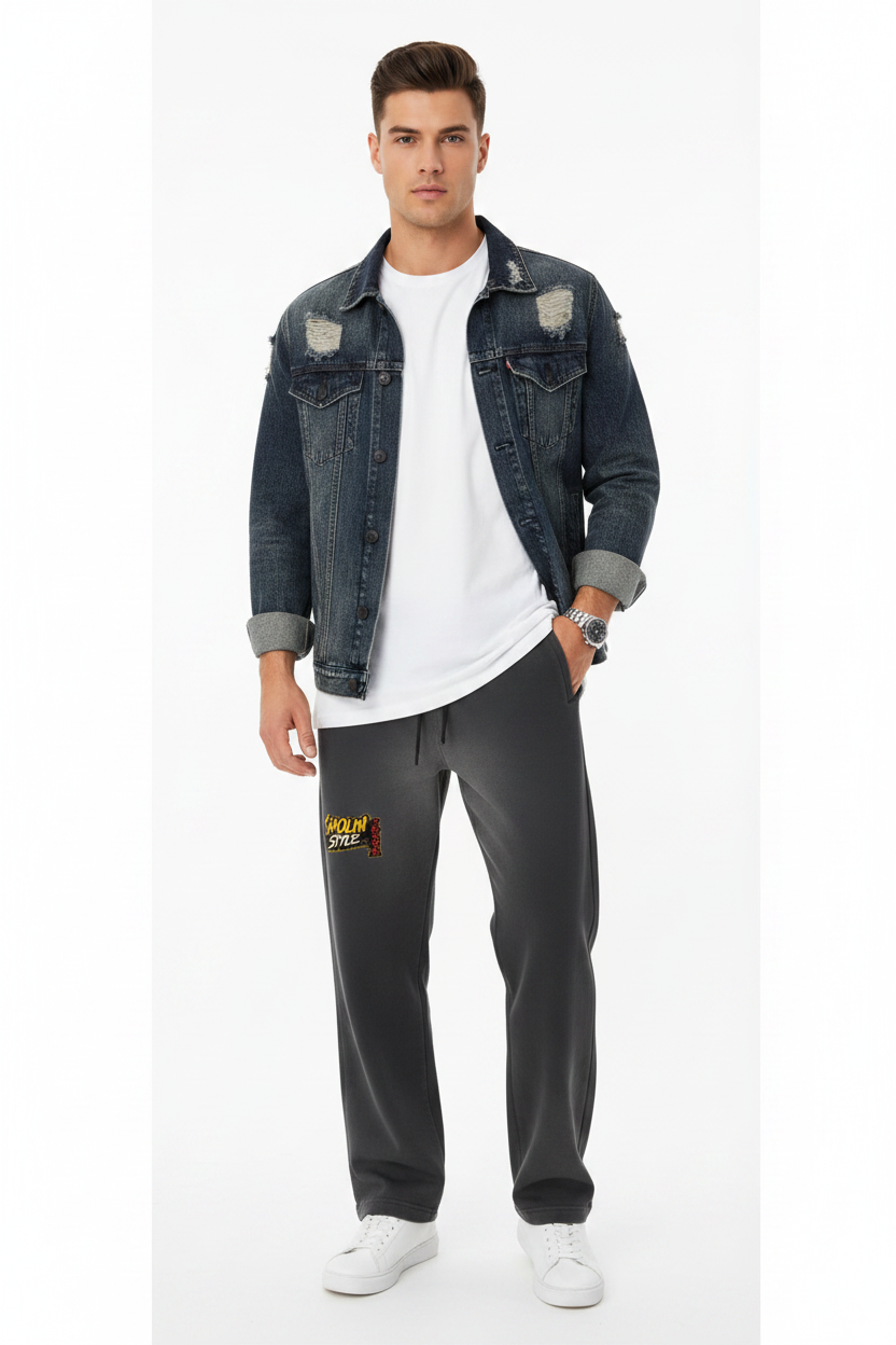 PYN™ "Shaolin Style" Sun Fade Raw Edge Straight-Leg Sweatpants