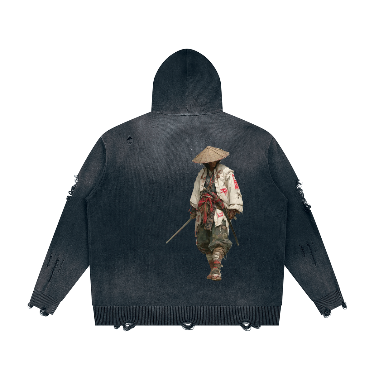 "Bushidokan" Distressed Full Zip Sweater