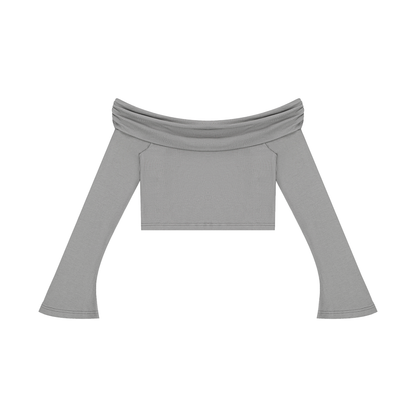 "Brooklyn Republic Essentials" Women's Off-the-Shoulder Bell Sleeve Crop