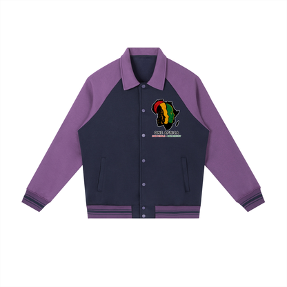 "One Blood" Raglan Sleeve Baseball Jacket