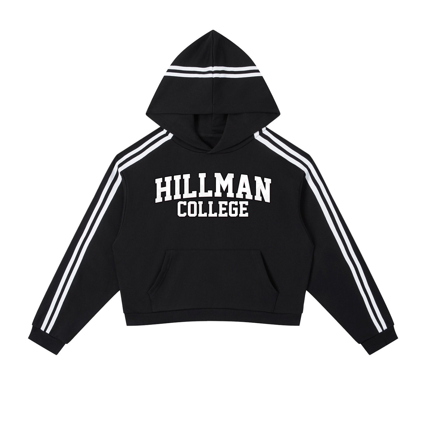 "Hillman College" Contrast Side Stripe Cropped Hoodie