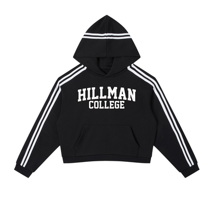 "Hillman College" Contrast Side Stripe Cropped Hoodie
