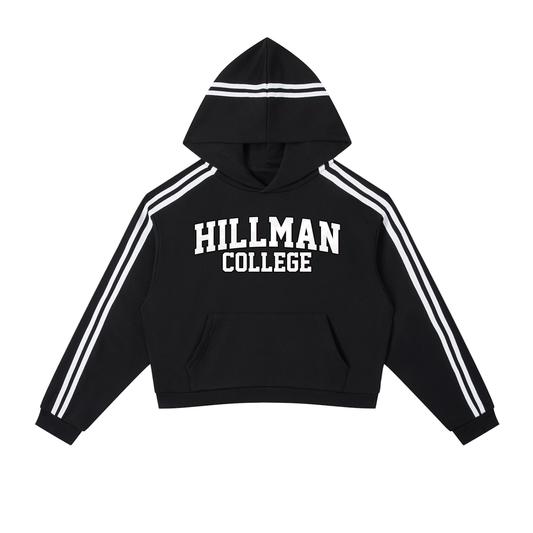 "Hillman College" Contrast Side Stripe Cropped Hoodie