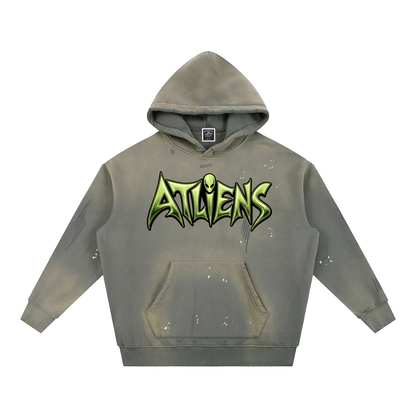 "ATLiens" Vintage Washed Frayed Fleece Hoodie