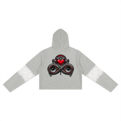 Infinity Sione™ "Heartbeatz" Women’s Cropped Lace-Panel Hoodie