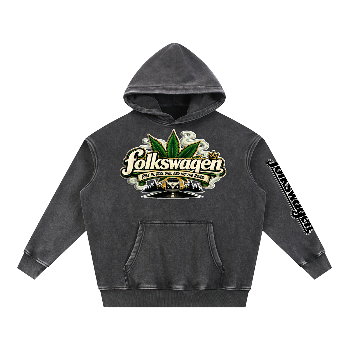 "Folkswagen" Snow Wash Fleece Oversize Hoodie
