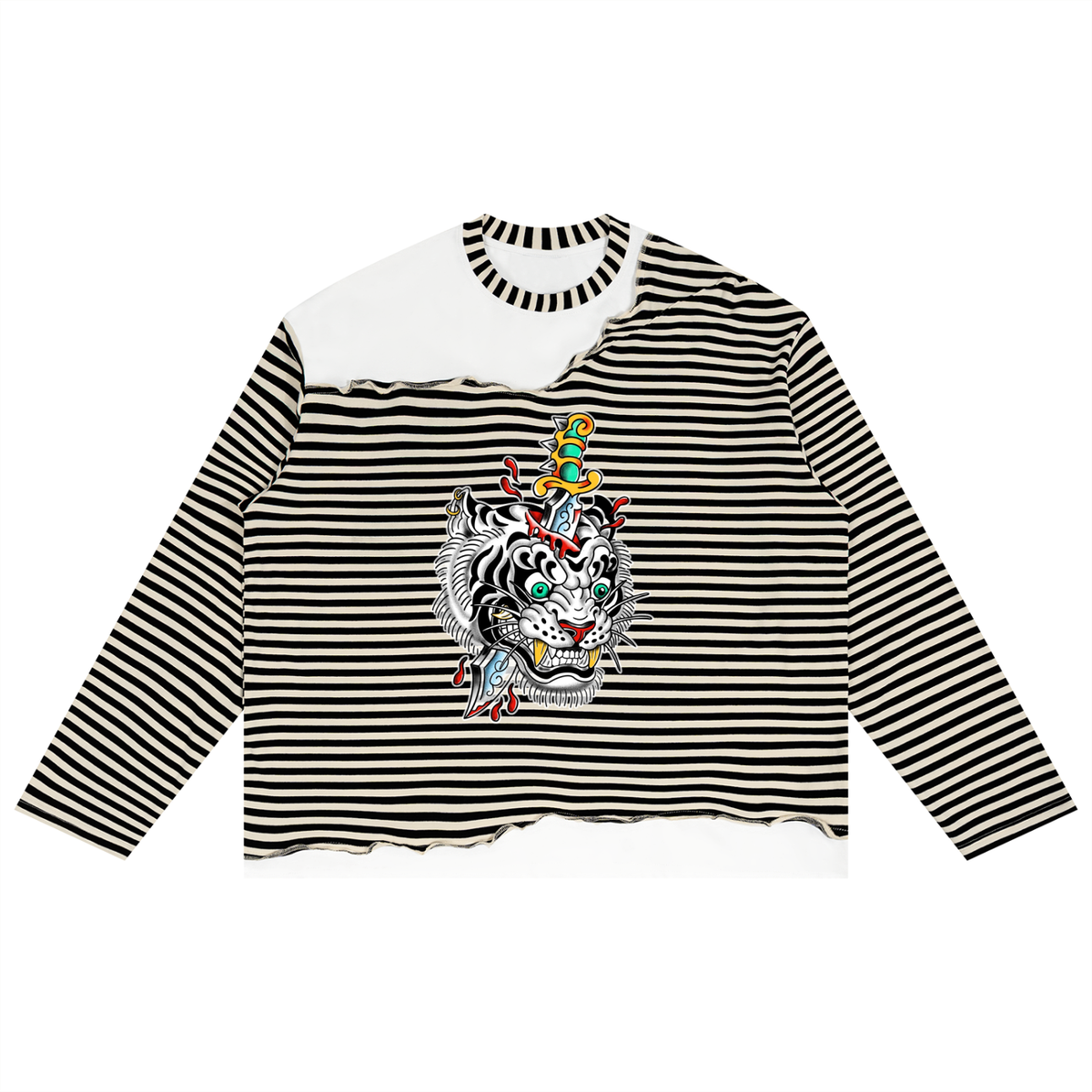 Brooklyn Zoo™ "Ed Hard-ly" Striped Panel Boxy Long Sleeve T-Shirt