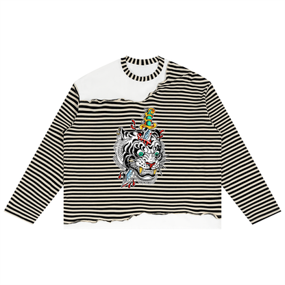 Brooklyn Zoo™ "Ed Hard-ly" Striped Panel Boxy Long Sleeve T-Shirt