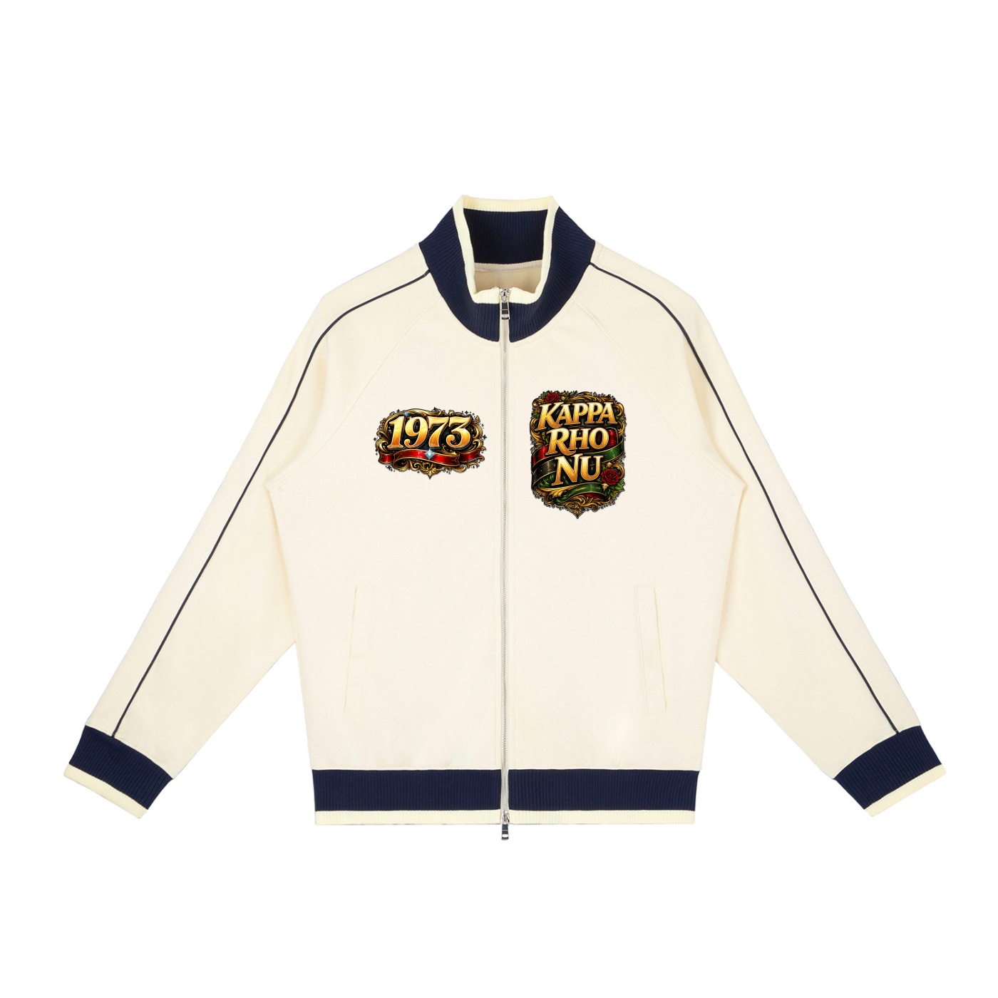 “Kappa Rho Nu” Color Block Raglan Sleeve Zip Track Jacket